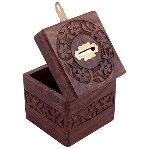 ZYNTIX Piggy Bank Coin Storage 4In Casual Carved Adult Piggy Bank Wooden Coin Bank Coin Box Money Bank for Coins and Money for Kids Money Box for Home for Adults - Image 4