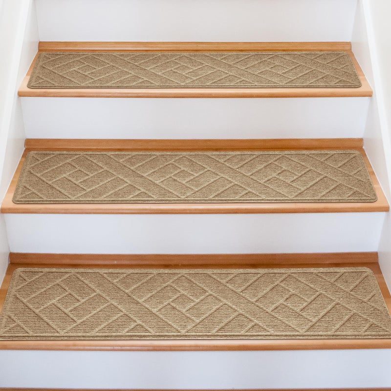 OXKVPVF 15 Pack 8 "X 30" Non-Slip Carpet Stair Treads for Indoor Wooden Steps, Made of Polyester and Reusable Adhesive, Suitable for Kids Elders and Petsï¼ˆBeige Linesï¼‰ - Image 1