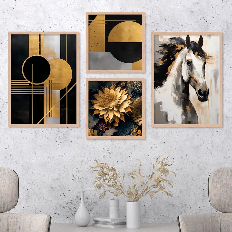 ARTELLY Modern Art Framed Wall Paintings For WallHome Decoration Living Room Bedroom Dining Room Decorative Big Size Wall Painting For Office Hotel Cafe Room Decor Set of 4 Art Deco 5