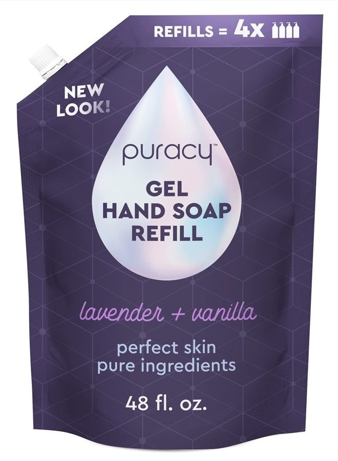 puracy Organic Hand Soap, For the Professional Hand Washers We've All Become, Moisturizing Natural Gel Hand Wash Soap, Liquid Hand Soap Refills for Soft Skin (Refill Lavender & Vanilla, 48 Ounce) - Image 1