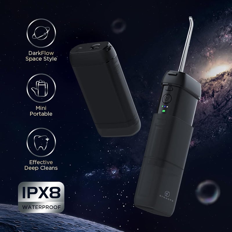 SYNHOPE Water Flosser Mini Cordless Portable Oral Irrigator Water Teeth Cleaner Pick Telescopic Water Tank 3 Modes IPX7 Waterproof Home Travel Water Floss for Teeth Braces Bridges Care Black - Image 2
