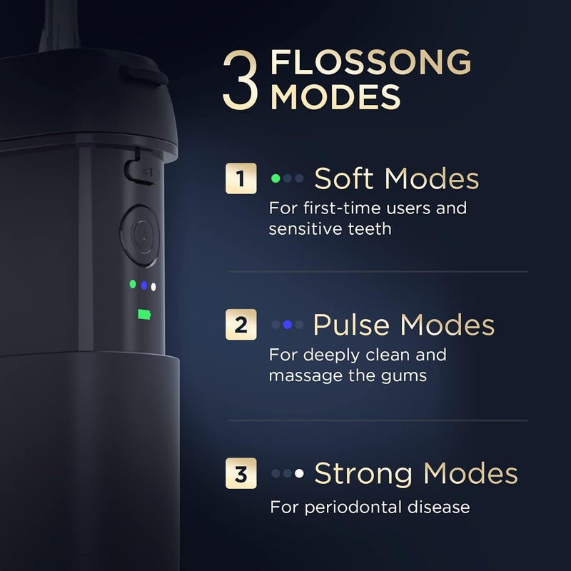 SYNHOPE Water Flosser Mini Cordless Portable Oral Irrigator Water Teeth Cleaner Pick Telescopic Water Tank 3 Modes IPX7 Waterproof Home Travel Water Floss for Teeth Braces Bridges Care Black - Image 4