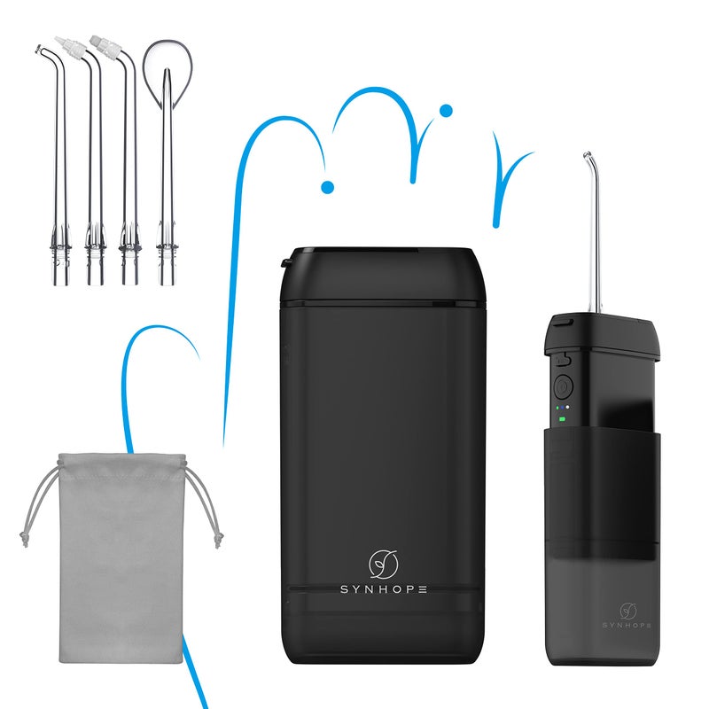 SYNHOPE Water Flosser Mini Cordless Portable Oral Irrigator Water Teeth Cleaner Pick Telescopic Water Tank 3 Modes IPX7 Waterproof Home Travel Water Floss for Teeth Braces Bridges Care Black - Image 1