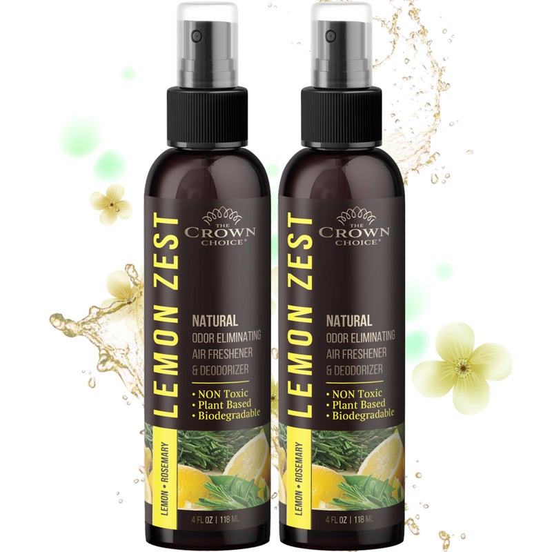 The Crown Choice مزيل الروائح غير السام، رذاذ معطر هواء طبيعي بنكهة الليمون الحمضي للمنزل، الغرفة، الخزانة ومزيل روائح الأريكة، معطر طويل الأمد للحمام والمرحاض، آمن للأطفال والحيوانات الأليفة - 2 عبوة - 4 أوقية لكل منها - Image 1