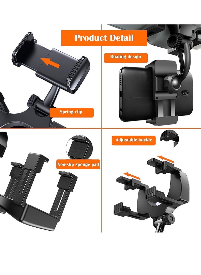 Car Rearview Mirror Phone Holder- Car Phone Mount- Phone Bracket, Phone Stand with 270° Swivel and Adjustable Clips, Universal Smartphone Cradle, Black - Image 5