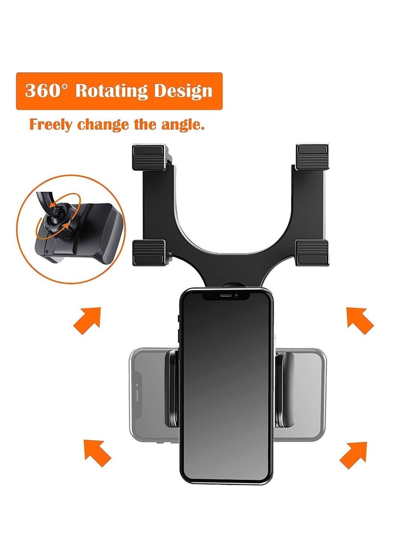 Car Rearview Mirror Phone Holder- Car Phone Mount- Phone Bracket, Phone Stand with 270° Swivel and Adjustable Clips, Universal Smartphone Cradle, Black - Image 3