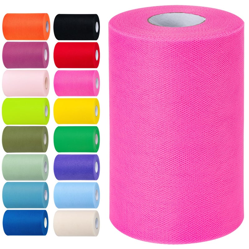 Aegero Pink Tulle Fabric Rolls 6 Inch By 100 Yards (300 Feet) Tulle Roll Spool Fabric For Diy Tutu Skirt Baby Shower Birthday Party Wedding Decorations Christmas Craft Supplies (Pink) - Image 1