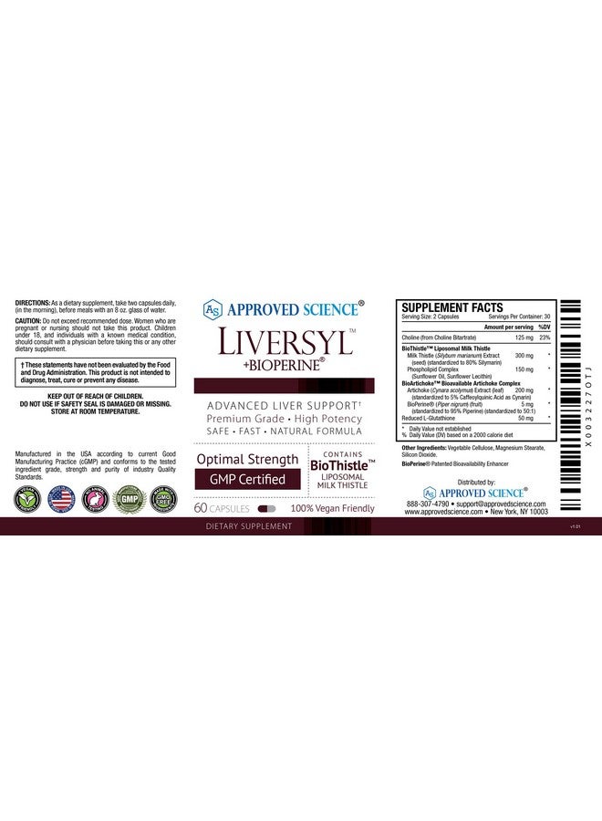 Approved Science Liversyl Support Optimal Liver Function Gently Cleanse And Detox Fast And Effective With Milk Thistle Artichoke Extract And Bioperine Vegan 60 Capsules Made In The Usa - Image 5