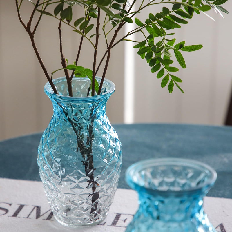 OFFIDIX Vase for Flowers Small Glass Vases for Home Decor Table Centerpieces Living Room Bedroom Bookshelf Kitchen Modern Office Wedding Decoration Vintage Flower Vases Blue White - Image 2