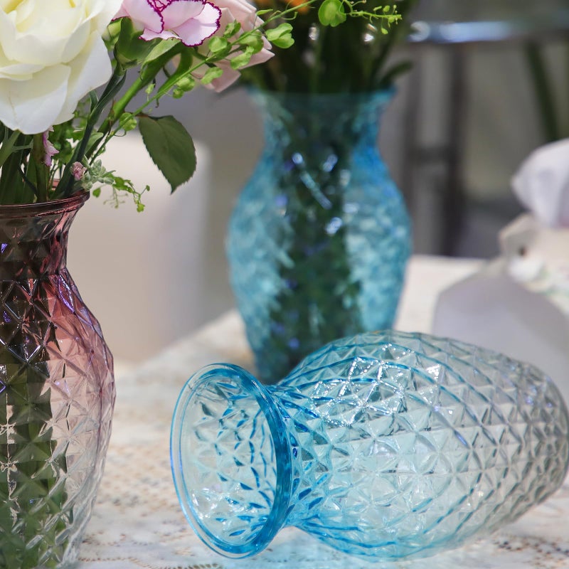 OFFIDIX Vase for Flowers Small Glass Vases for Home Decor Table Centerpieces Living Room Bedroom Bookshelf Kitchen Modern Office Wedding Decoration Vintage Flower Vases Blue White - Image 4