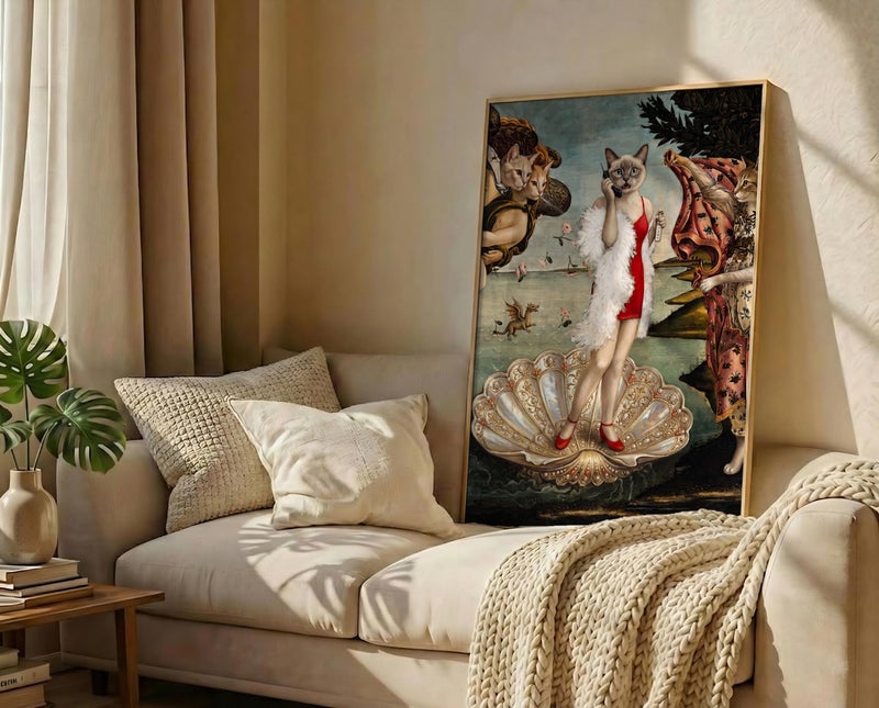 TNESSENTIAL Clueless Cat Print – Birth Of Venus Parody, 90s Pop Culture Poster, Funny Renaissance Art, Maximalist Decor, Quirky Feline Portrait - Image 3