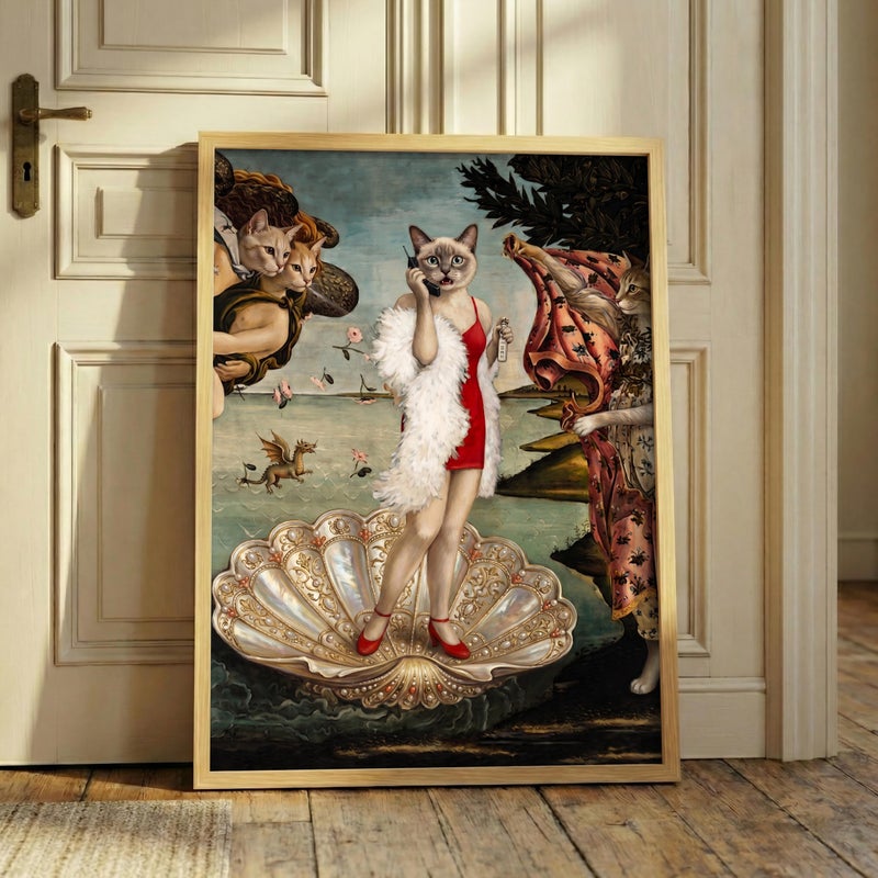 TNESSENTIAL Clueless Cat Print – Birth Of Venus Parody, 90s Pop Culture Poster, Funny Renaissance Art, Maximalist Decor, Quirky Feline Portrait - Image 4