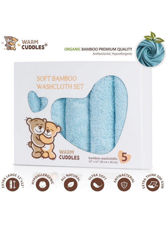 Warm Cuddles Soft Baby Washcloths Set - Absorbent Natural Baby Wash Cloth For Delicate Skin - 12"X12" Large Baby Bath Washcloths - Newborn Bath Face Towel (Blue) - Image 2