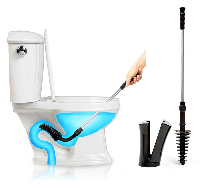 ToiletShroom ToiletShroom Revolutionary Plunger Squeegee Clog Remover Drain Cleaner Bathroom Toilet Dredge Tool Stainless Steel Handle with Caddy Holder ne  k Black 