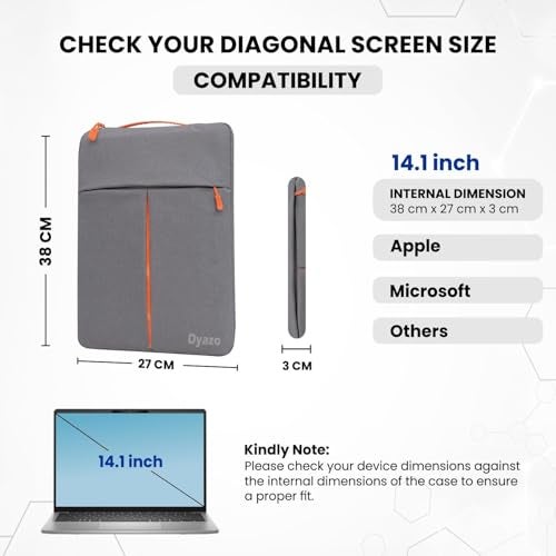 Dyazo 14-14.1 Inch Laptop Sleeve | Case with Handle & One Front Accessories Pocket | Water Resistant Laptop Cover | Compatible for MacBook, HP, Dell, Lenovo, Asus and Other Notebooks (Grey & Orange) - Image 2
