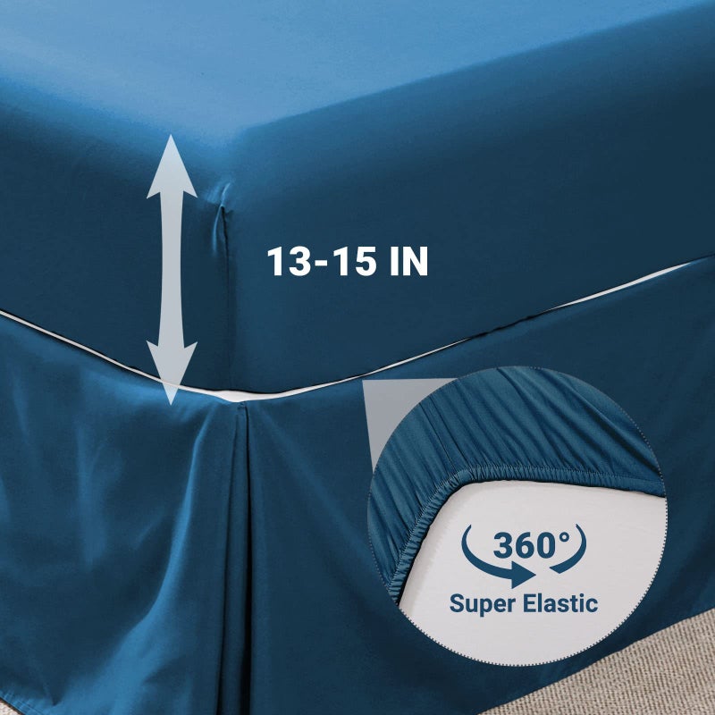 جولي فوغ Jolllyvogue Teal الحجم الكامل الحجم مجموعة 7 قطع سرير pintuck في حقيبة المعزي مجموعة لمادة الفراش غرفة نوم مع أوراق المعززة - Image 5