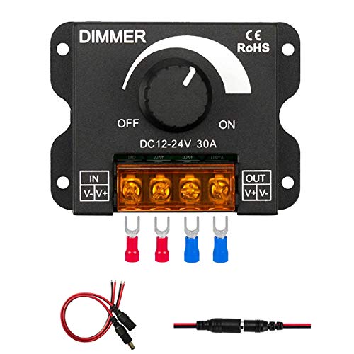 Puly LED Light Strip Dimmer, DC 12V-24V 30A PWM Dimming Controller for Dimmer Knob Adjust Brightness ON/Off Switch with Aluminum Housing, Single Channel for 5050 3538 5630 Single Color Light Ribbon - Image 1
