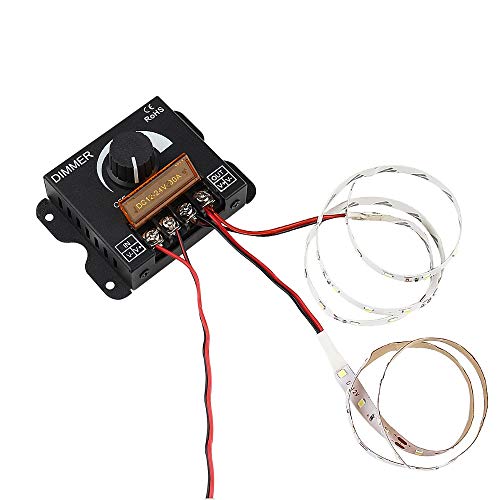 Puly LED Light Strip Dimmer, DC 12V-24V 30A PWM Dimming Controller for Dimmer Knob Adjust Brightness ON/Off Switch with Aluminum Housing, Single Channel for 5050 3538 5630 Single Color Light Ribbon - Image 4