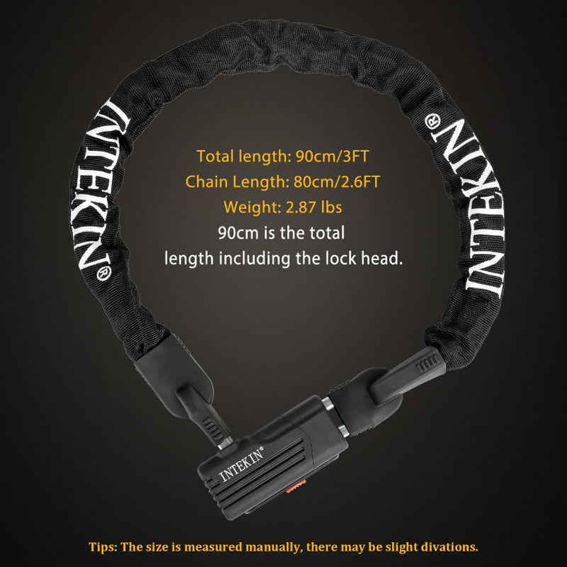 INTEKIN Bike Chain Lock 3FT 8mm Thick Steel Chain Heavy Duty Bike Lock Anti-Theft Bicycle Chain Lock with 3 Keys for E-Bike, Motorcycle, Gate, Fence - Image 5