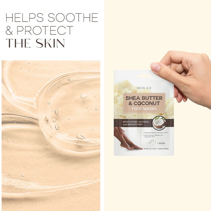 Skin 2.0 Shea Butter & Coconut Foot Masks - Softens Calluses, Treats Cracked Heels, Soothing & Hydrating - Dermatologist Tested Korean Skincare - Clean Beauty, Cruelty-Free, All Skin Types - 3 Pairs - Image 5