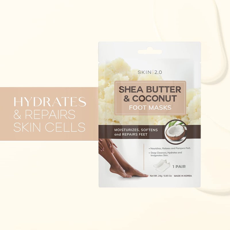 Skin 2.0 Shea Butter & Coconut Foot Masks - Softens Calluses, Treats Cracked Heels, Soothing & Hydrating - Dermatologist Tested Korean Skincare - Clean Beauty, Cruelty-Free, All Skin Types - 3 Pairs - Image 2