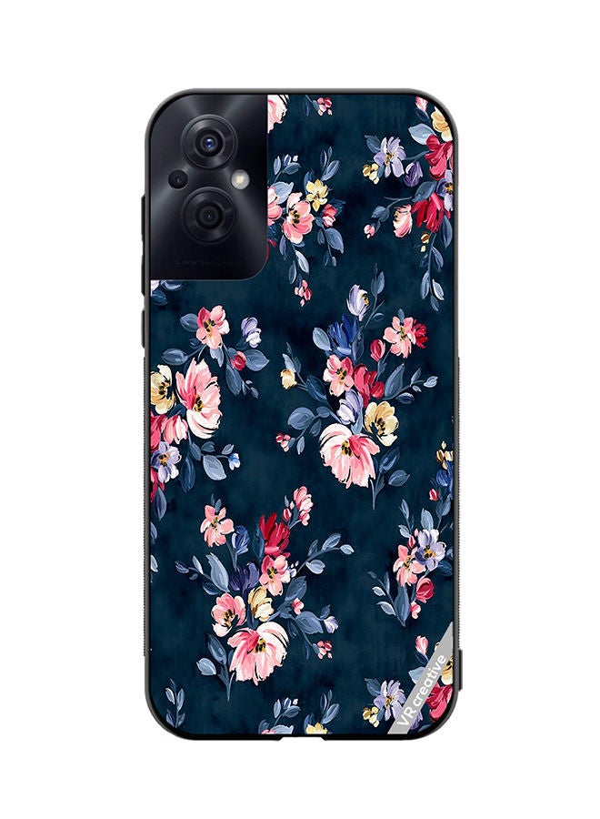 VR CREATIVE Protective Case Cover For Oppo Reno8 Z A Navy Floral Print With Brightly Coloured Pink And Yellow Flowers On It Design Multicolour - Image 1
