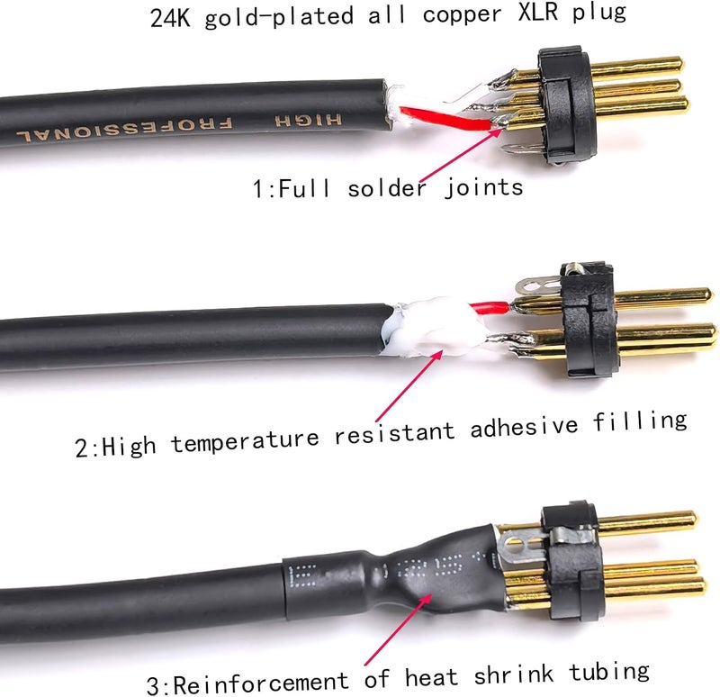 محول استريو 024 XLR إلى 1/4 TRS، 6.35 مم ثنائي القناة إلى ذكر XLR 3 دبابيس، محول كابل ميكروفون متوازن استريو XLR إلى 1/4 استريو غير متوازن (6 أقدام) - Image 3