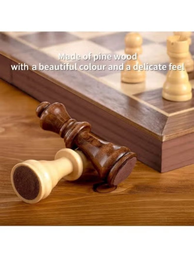 EVEREEN 2-in-1 Wooden Chess Board Set - Foldable Travel Strategy Game with Storage Foam Insert White&Black(33x33cm) - Image 2