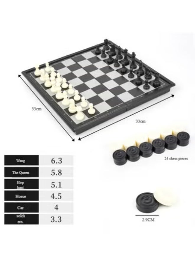 EVEREEN 2-in-1 Wooden Chess Board Set - Foldable Travel Strategy Game with Storage Foam Insert White&Black(33x33cm) - Image 1