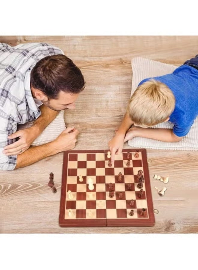 EVEREEN 2-in-1 Wooden Chess Board Set - Foldable Travel Strategy Game with Storage Foam Insert White&Black(33x33cm) - Image 3