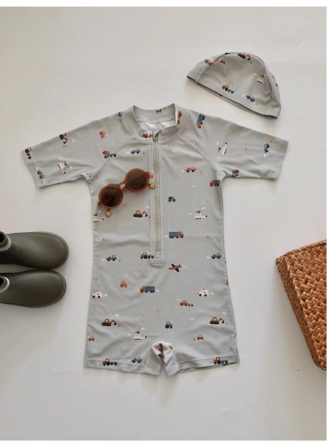 Generic Children's One Piece Swimsuit Baby Swimsuit One Piece Surfing Suit Baby Swimming Pool Kids Swimsuit With Swim Cap - Image 1