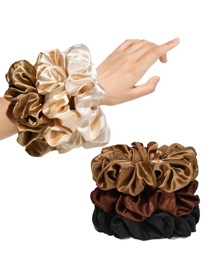 CEELGON Large Silk Satin Scrunchies for Women Big Scrunchies Jumbo Satin Hair Ties Oversized Hair Scrunchies for Thick Curly Hair Pack of 6 (Black,Champagne,Brown,Gold) - Image 1
