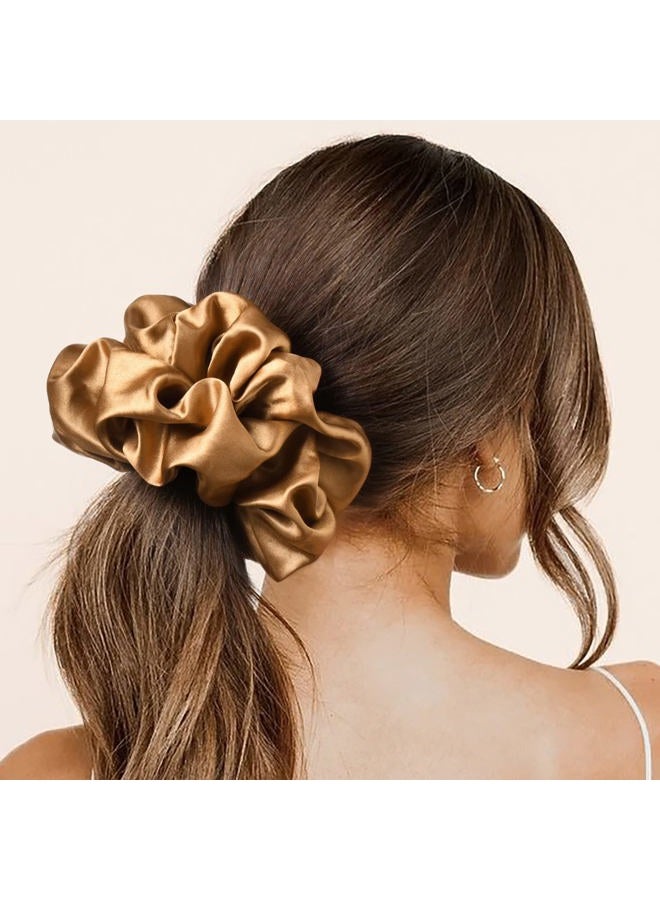 CEELGON Large Silk Satin Scrunchies for Women Big Scrunchies Jumbo Satin Hair Ties Oversized Hair Scrunchies for Thick Curly Hair Pack of 6 (Black,Champagne,Brown,Gold) - Image 3