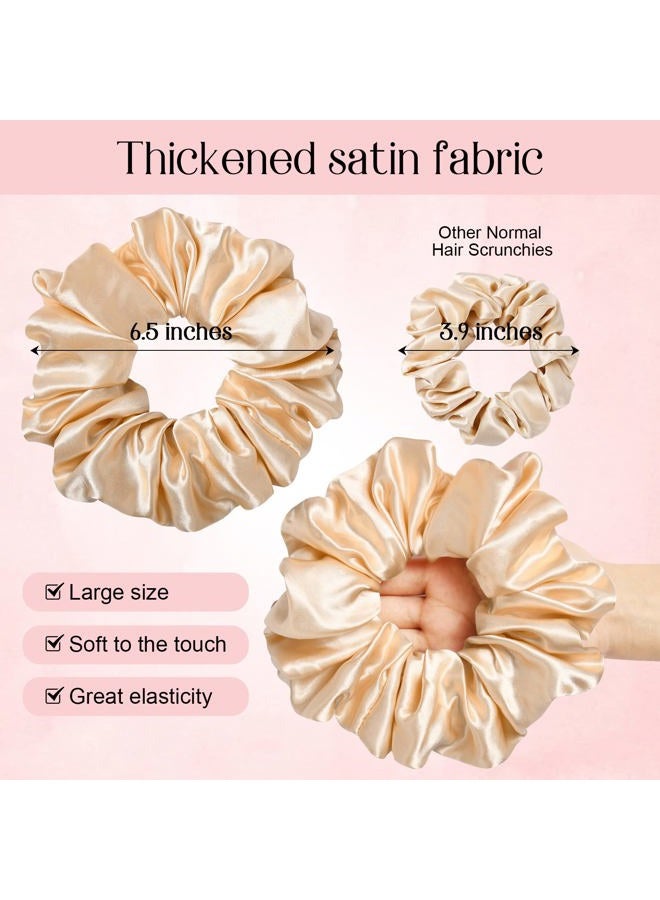 CEELGON Large Silk Satin Scrunchies for Women Big Scrunchies Jumbo Satin Hair Ties Oversized Hair Scrunchies for Thick Curly Hair Pack of 6 (Black,Champagne,Brown,Gold) - Image 2