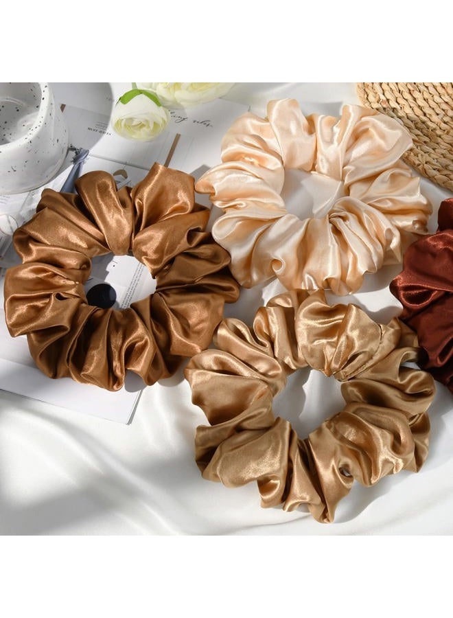CEELGON Large Silk Satin Scrunchies for Women Big Scrunchies Jumbo Satin Hair Ties Oversized Hair Scrunchies for Thick Curly Hair Pack of 6 (Black,Champagne,Brown,Gold) - Image 4