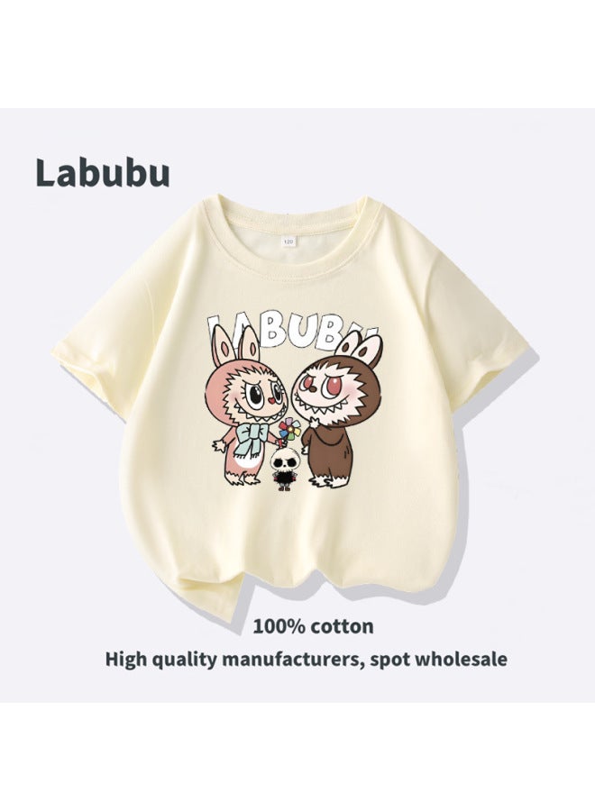 Labubu Parent-child Matching T-shirt Overseas Ready Stock Short Sleeve Tee Pure Cotton 200g Casual Top Trendy