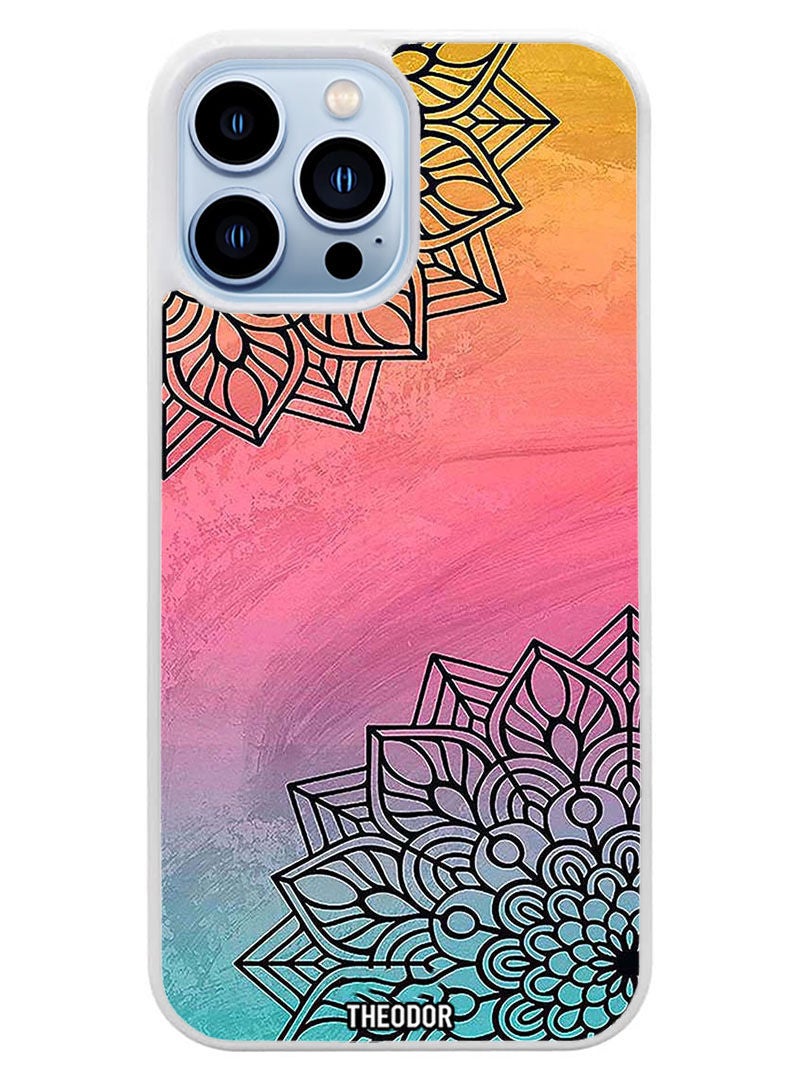 Theodor Protective Case Cover For APPLE IPHONE 14 Pro Top & Bottom Flower (White Bumper) - Image 1