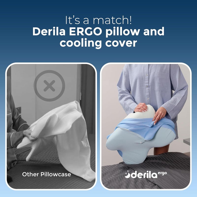 Derila Ergo Cooling Pillowcase (1pc) for Ergo Sleeping Pillow, Size 21.25 x 14.17 in, Bed Pillow Case Silky Soft with Zipped Closure, Blue (pillow not included) - Image 4