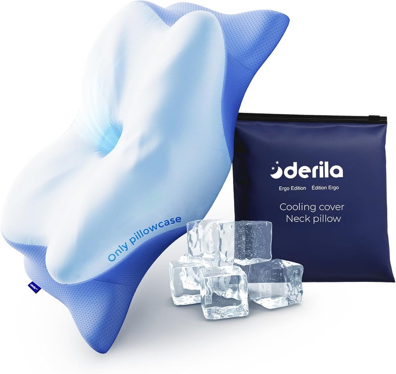Derila Ergo Cooling Pillowcase (1pc) for Ergo Sleeping Pillow, Size 21.25 x 14.17 in, Bed Pillow Case Silky Soft with Zipped Closure, Blue (pillow not included) - Image 1