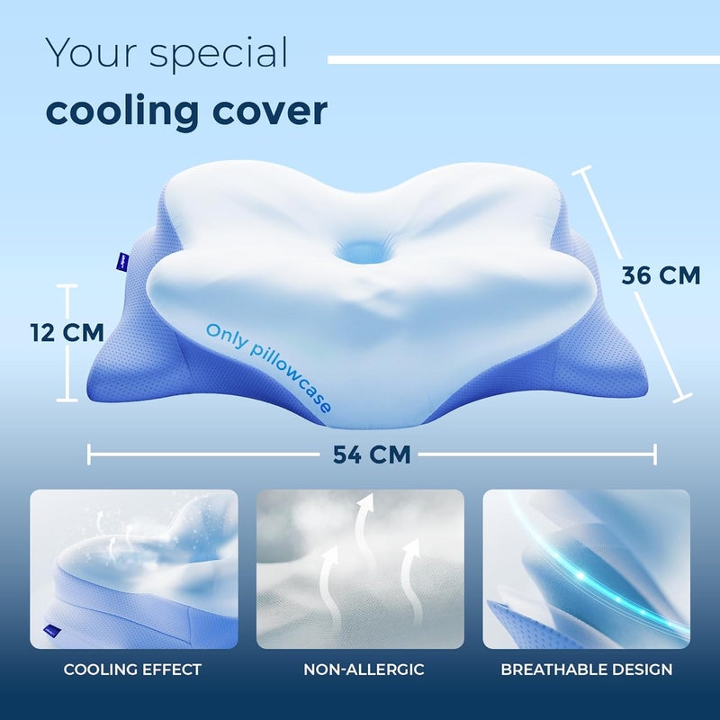 Derila Ergo Cooling Pillowcase (1pc) for Ergo Sleeping Pillow, Size 21.25 x 14.17 in, Bed Pillow Case Silky Soft with Zipped Closure, Blue (pillow not included) - Image 2
