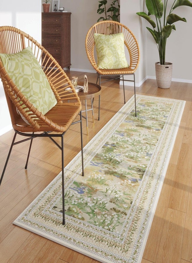 Rugcomf Runner Rug Impressionist-Style Vintage Kitchen Rugs Non Slip Washable Soft Carpet Runner for Kitchen Laundry Bedroom Bathroom, Beige - Image 2