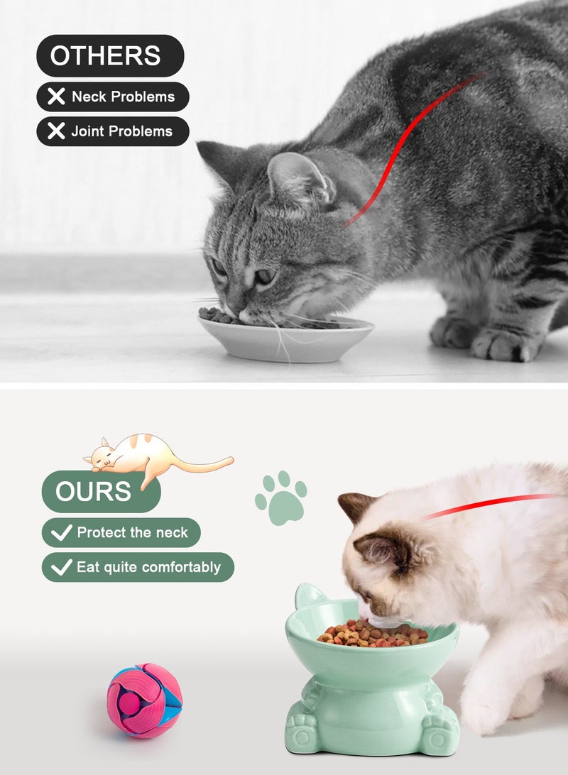 URbazaar Ceramic Raised Cat Food Bowl, Tilted Elevated Cat Bowl, Anti Vomiting Cat Feeding Bowl for Cats and Small Dogs - Image 2