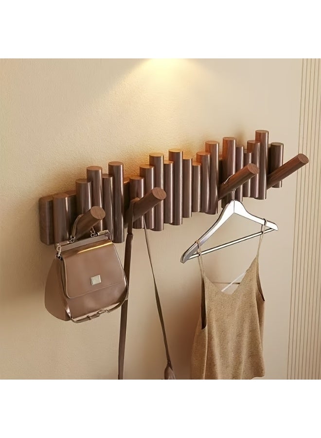 uoobox Picket Coat Rack with 9 Hooks – Walnut Wall-Mounted Coat Rack with Flip-Down Wooden Hooks, Decorative Wall Storage for Jackets, Hats, Scarves, Bags, Entryway, Bedroom Living Room - Image 1