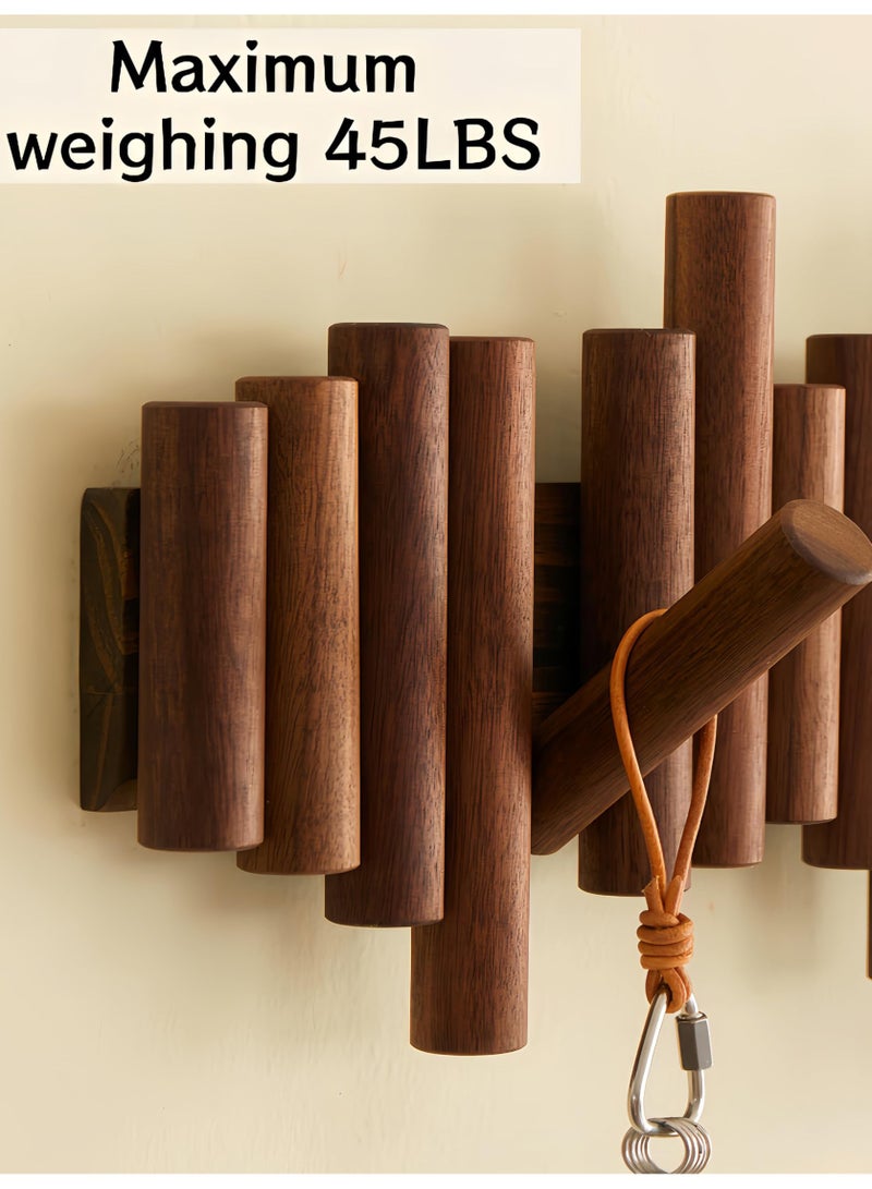 uoobox Picket Coat Rack with 9 Hooks – Walnut Wall-Mounted Coat Rack with Flip-Down Wooden Hooks, Decorative Wall Storage for Jackets, Hats, Scarves, Bags, Entryway, Bedroom Living Room - Image 4