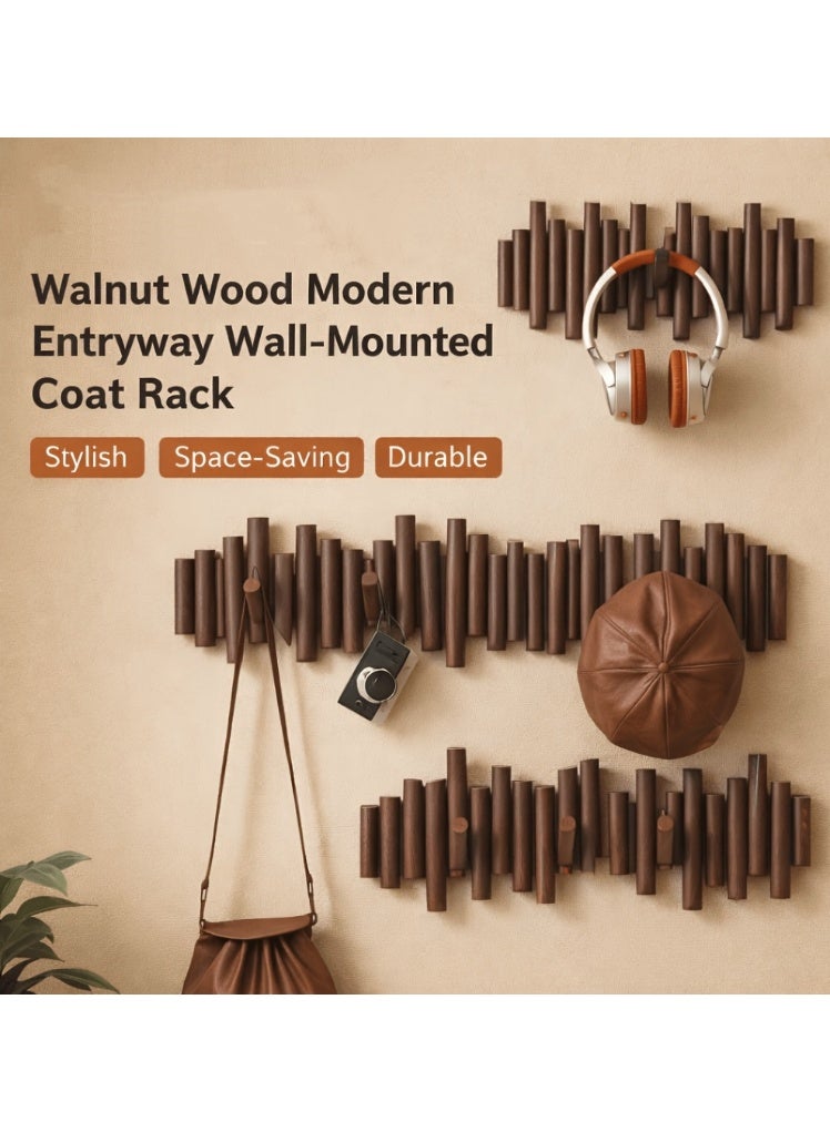 uoobox Picket Coat Rack with 9 Hooks – Walnut Wall-Mounted Coat Rack with Flip-Down Wooden Hooks, Decorative Wall Storage for Jackets, Hats, Scarves, Bags, Entryway, Bedroom Living Room - Image 5