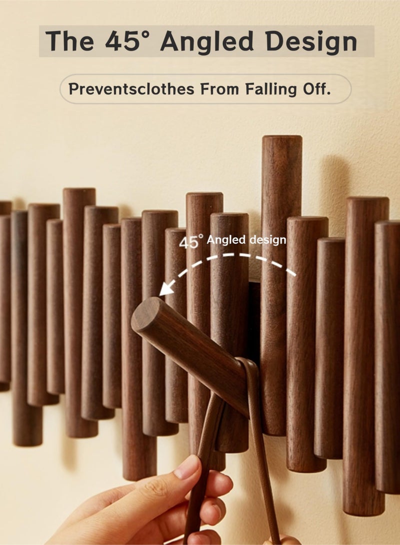 uoobox Picket Coat Rack with 9 Hooks – Walnut Wall-Mounted Coat Rack with Flip-Down Wooden Hooks, Decorative Wall Storage for Jackets, Hats, Scarves, Bags, Entryway, Bedroom Living Room - Image 2