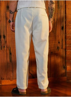 Campus Sutra Men's Chalk White Straight Linen-Blend Trousers  - Image 5