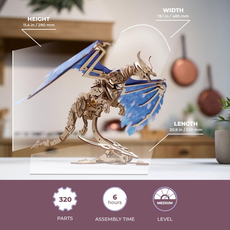 UGEARS 3D Wooden Puzzles for Adults - Windstorm Dragon 3D Puzzle - Mechanical Model Kits for Adults to Build - DIY Building Set Gifts for Christmas, Brain Teaser Puzzle, Hobby Kit - Image 2