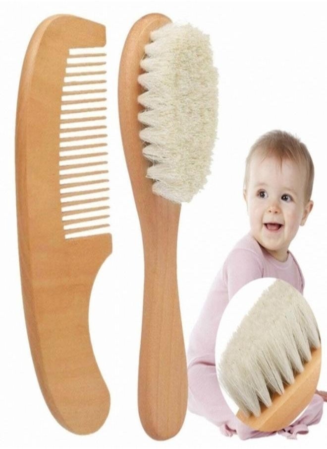 M MIAOYAN Hairbrush and Comb Set for Newborns and Toddlers Eco-Safe Brush for Cradle Cap Natural Wood Comb Perfect Baby Shower and Registry Gift (Baby Hairbrush and Comb Set)  - Image 1