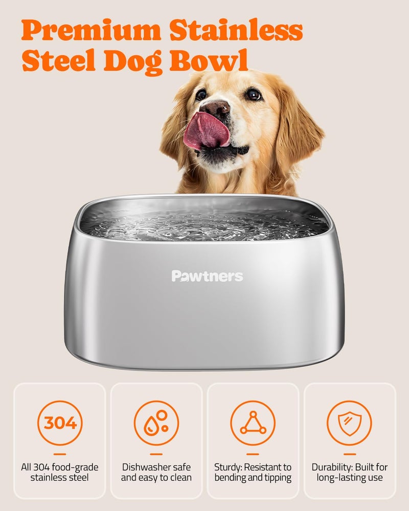 Pawtners 4L Large Stainless Steel Dog Bowls, Dog Water and Food Bowl for Large Breed Dogs with Non-Slip Base, Metal Pet Bowls Easy to Clean, Indoor Outdoor Use, 135oz, Silver - Image 2